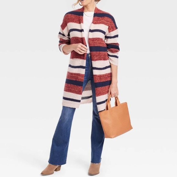 Knox Rose Sweaters - NEW KNOX ROSE 2X Striped long sleeve open front sweater cardigan front pockets